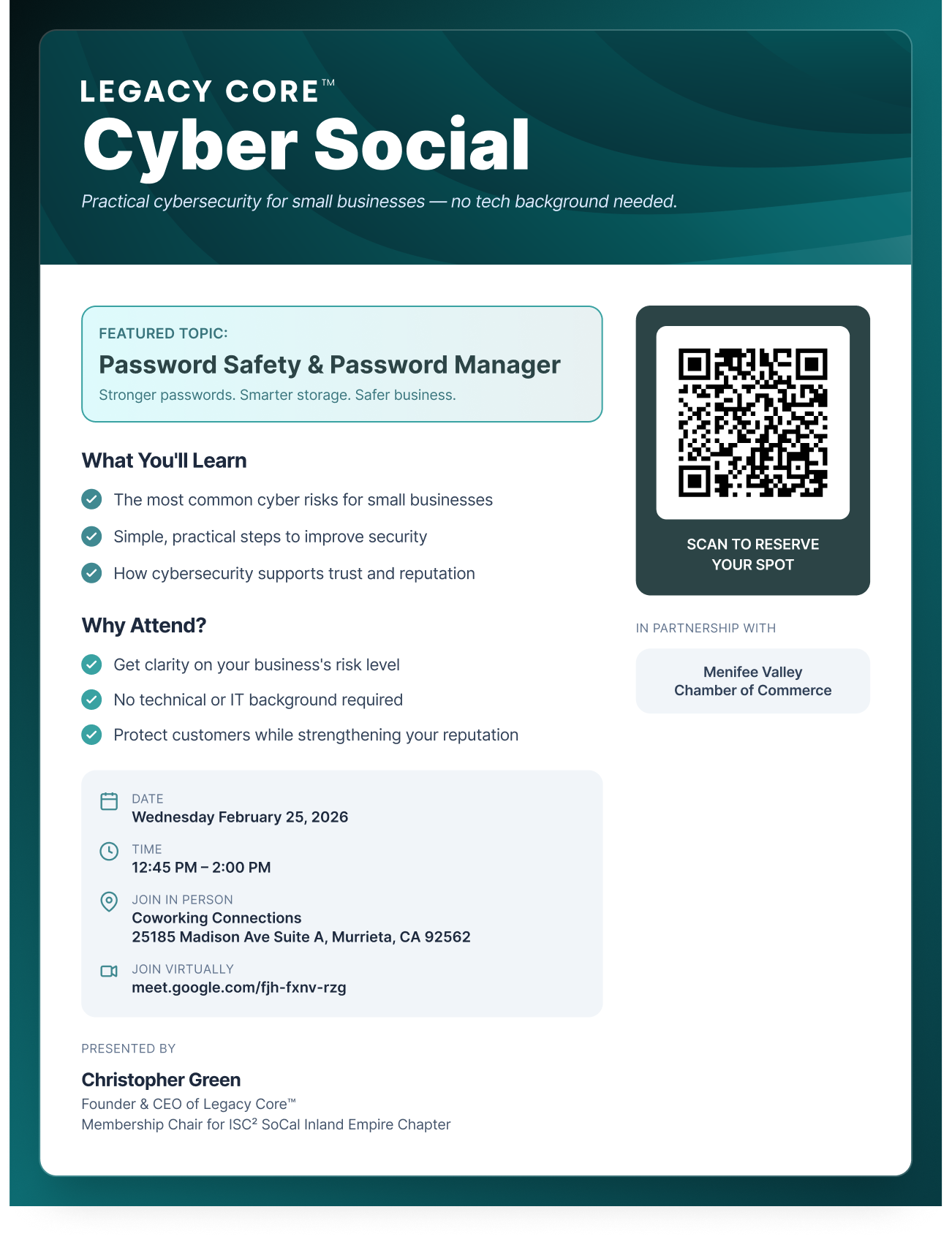 Join Us for Cyber Social at Coworking Connection presented by Legacy Core