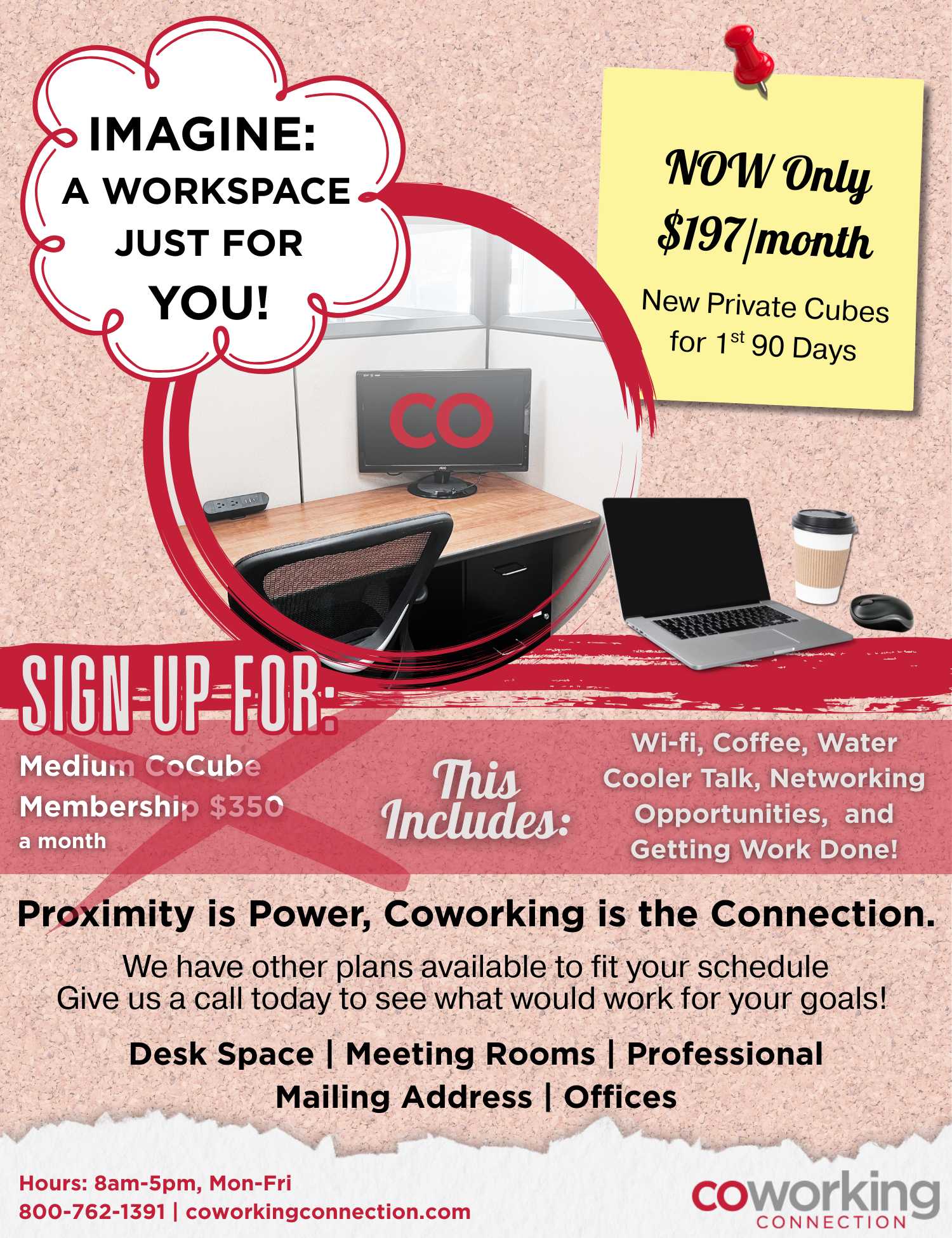coCube special - get a cube space for only $197 per month at Coworking Connection