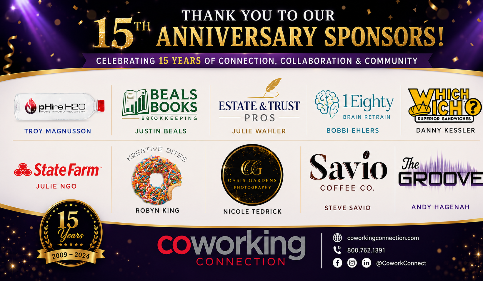 15th anniversary Coworking Connection sponsor banner